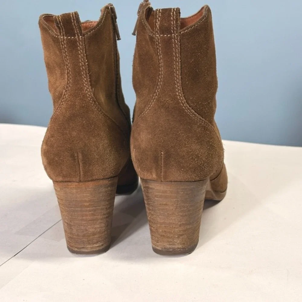 JCrew Brown Suede Ankle Boots 10 Western Boho Ranch Stacked Block‎ Heel Italy